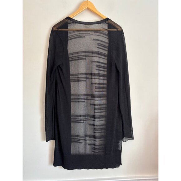 Eileen Fisher Womens XS Black Straight Burnout Stripe Long Cardigan Lagenlook - Picture 5 of 10